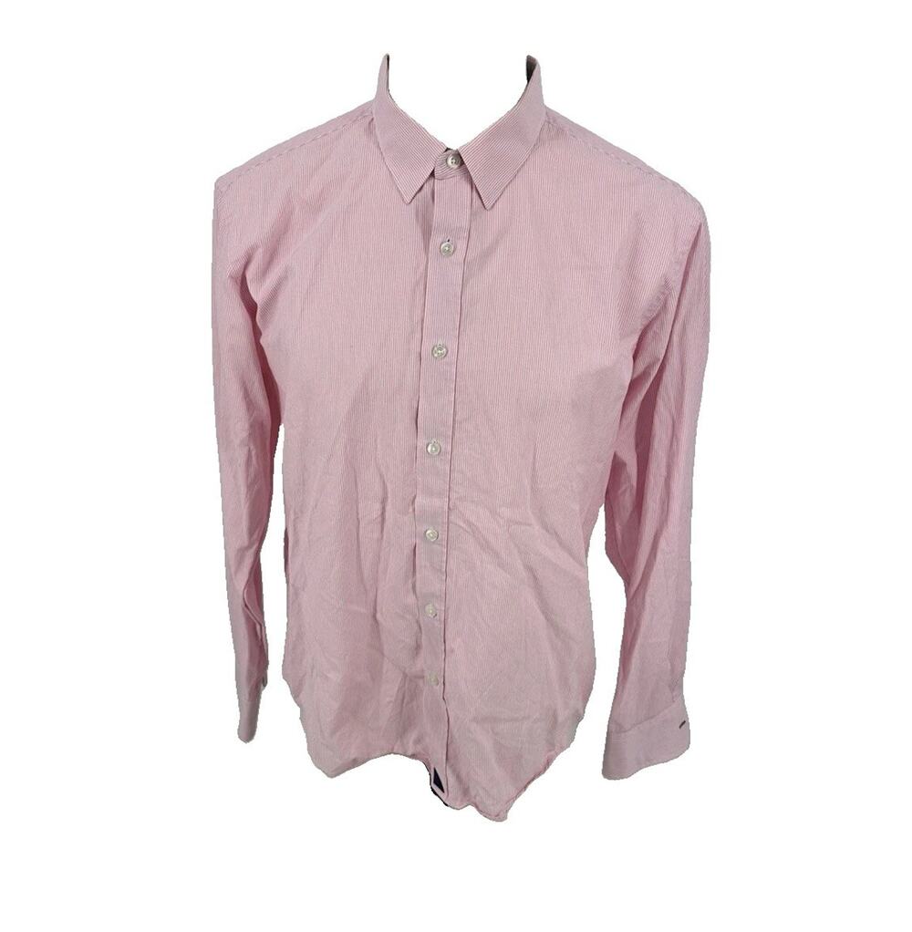 Untucked Large Men Button Up Striped Button Up Dress Shirt Striped Pink Q13